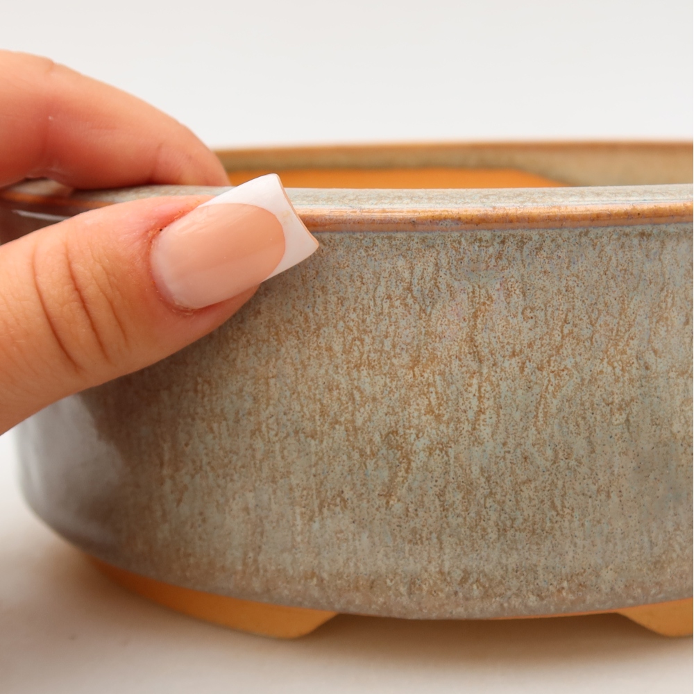 Pot à bonsaï en céramique 19 x 19 x 6,5 cm, couleur beige