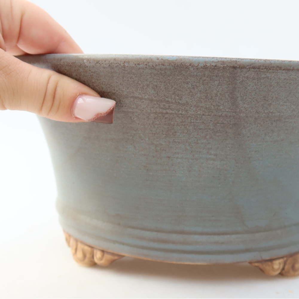 Pot à bonsaï en céramique 24,5 x 24,5 x 11,5 cm, couleur bleue