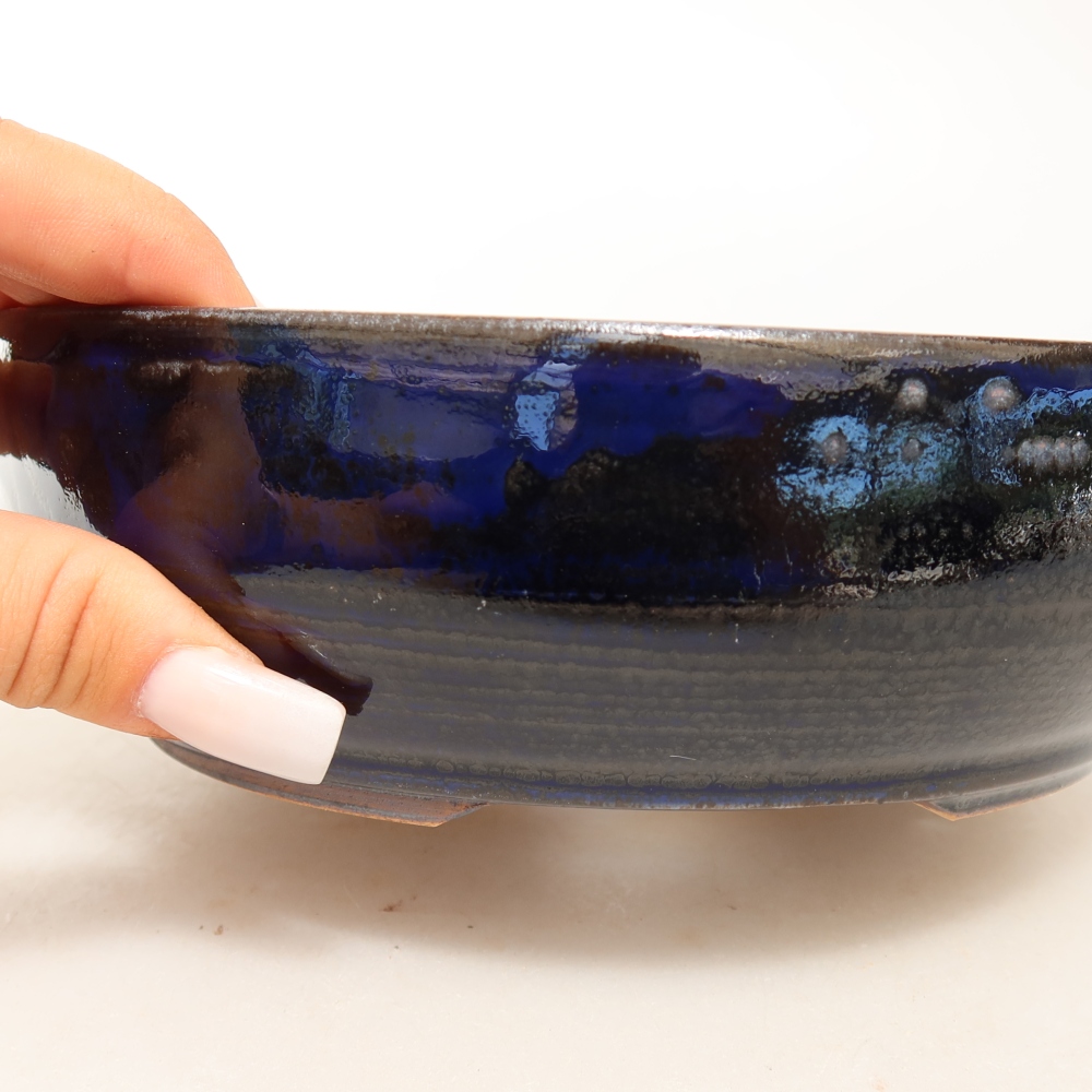 Bol à bonsaï en céramique 18 x 18 x 5,5 cm, couleur bleu