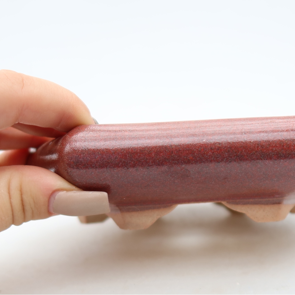 Pot à bonsaï en céramique 17 x 15 x 4 cm, couleur bordeaux