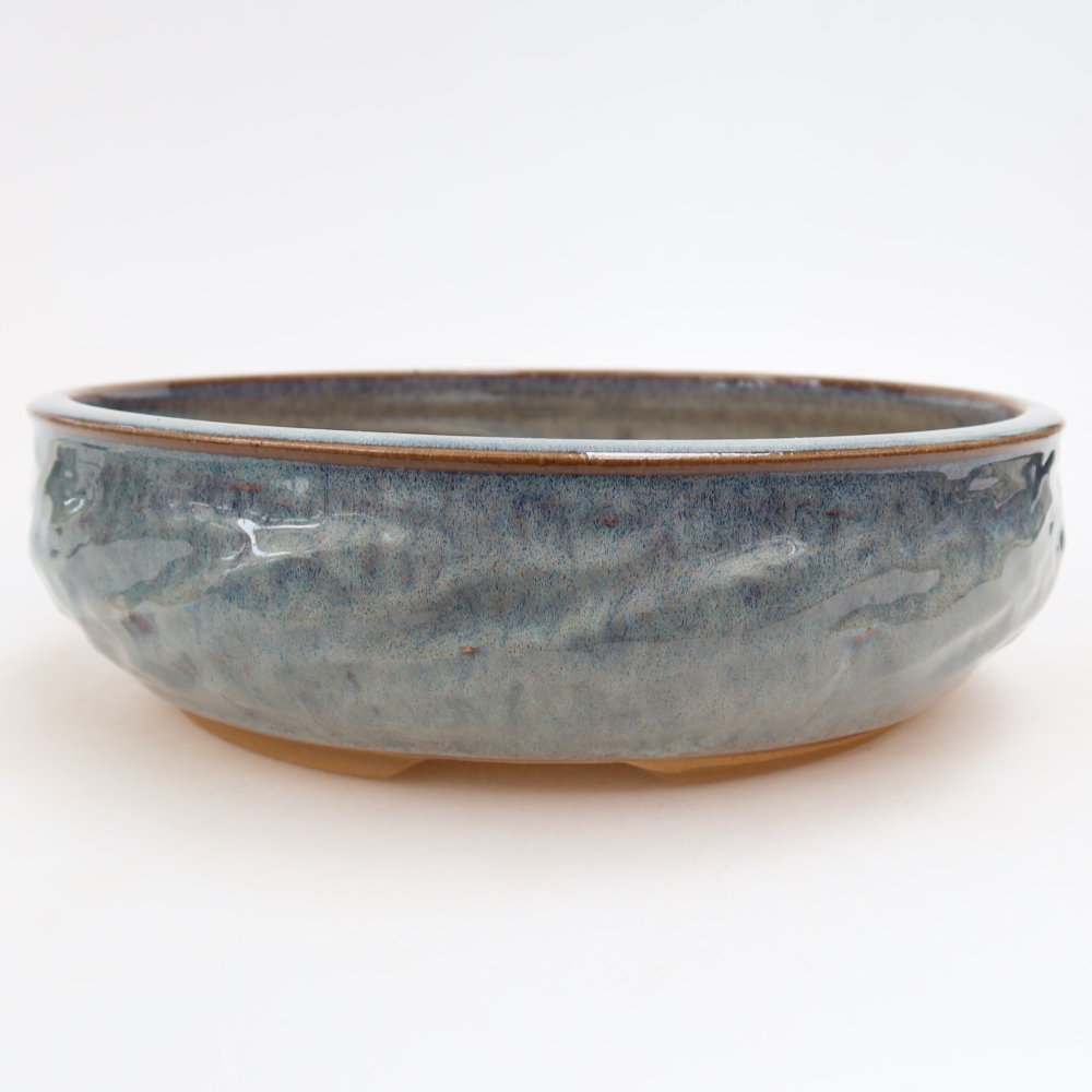 Pot à bonsaï en céramique 21,5 x 21,5 x 6 cm, couleur grise