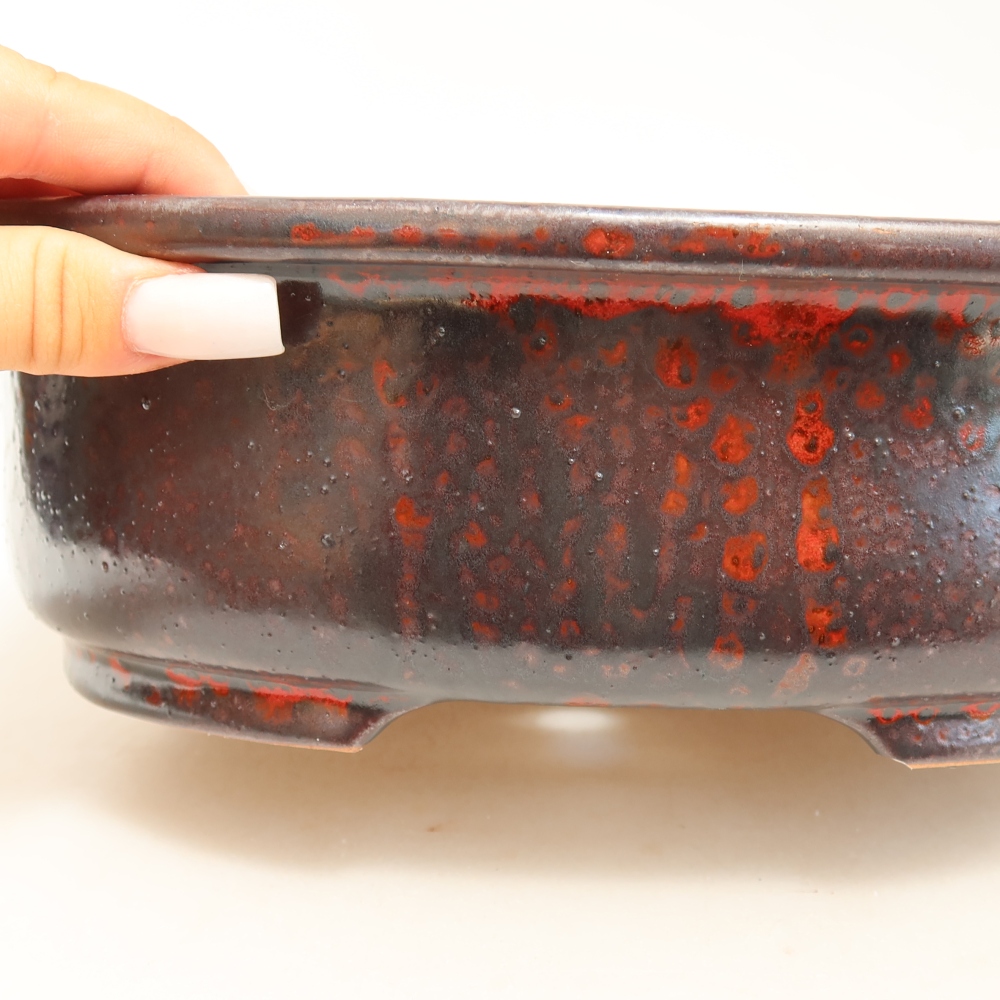 Pot à bonsaï en céramique 26 x 22 x 8 cm, couleur rouge métallisé