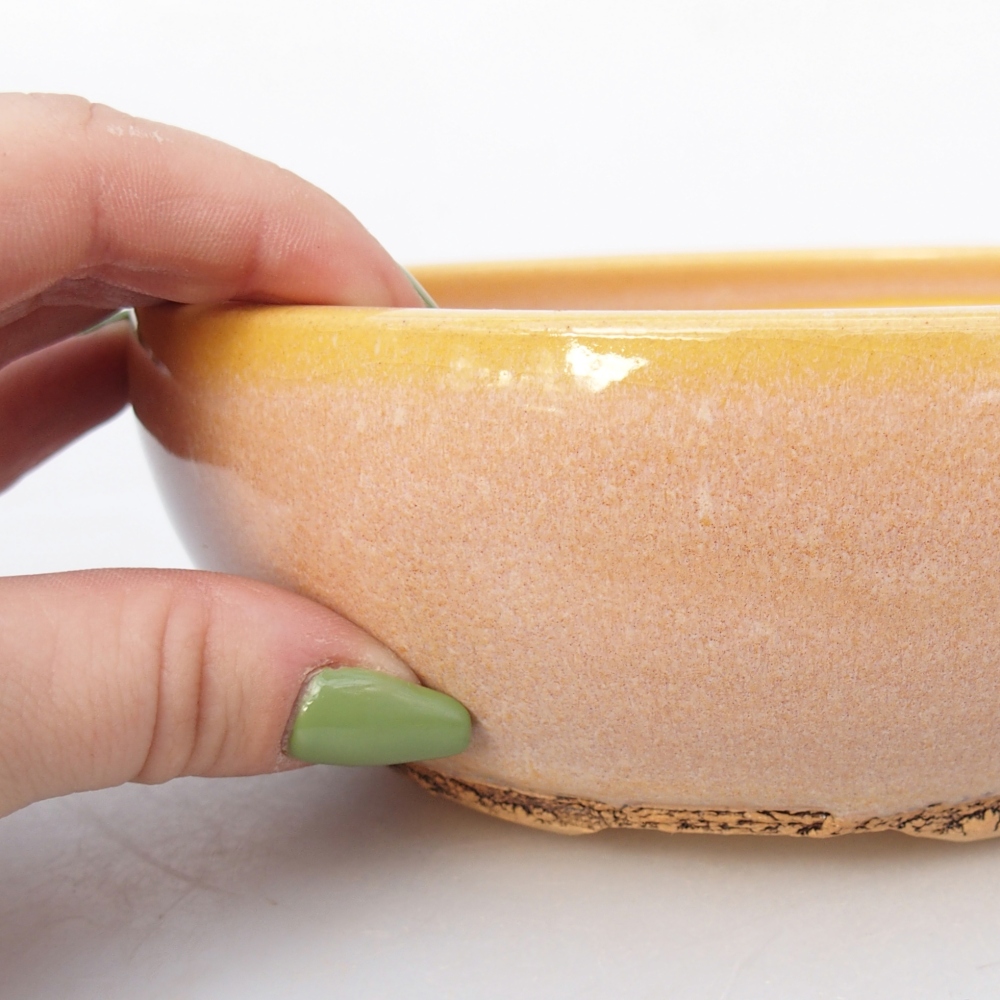 Bol à bonsaï en céramique 16 x 16 x 6 cm, couleur brun-jaune