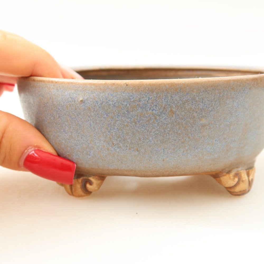 Pot à bonsaï en céramique 10,5 x 10,5 x 4 cm, couleur bleue