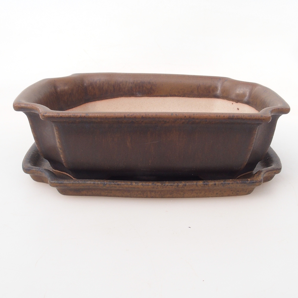Bol bonsaï + soucoupe H17 - 15 x 10 x 4 cm - marron