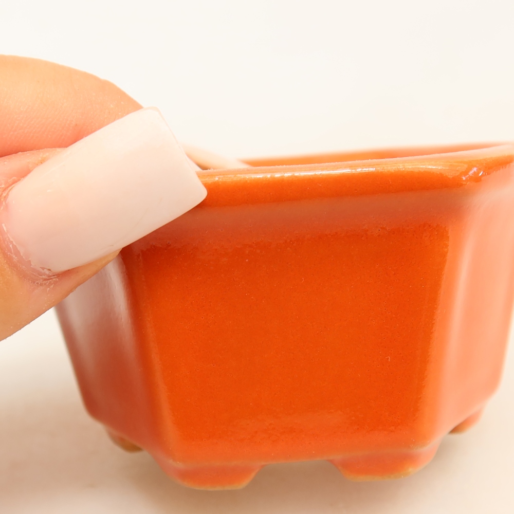 Pot à bonsaï en céramique 7,5 x 7 x 4 cm, couleur orange