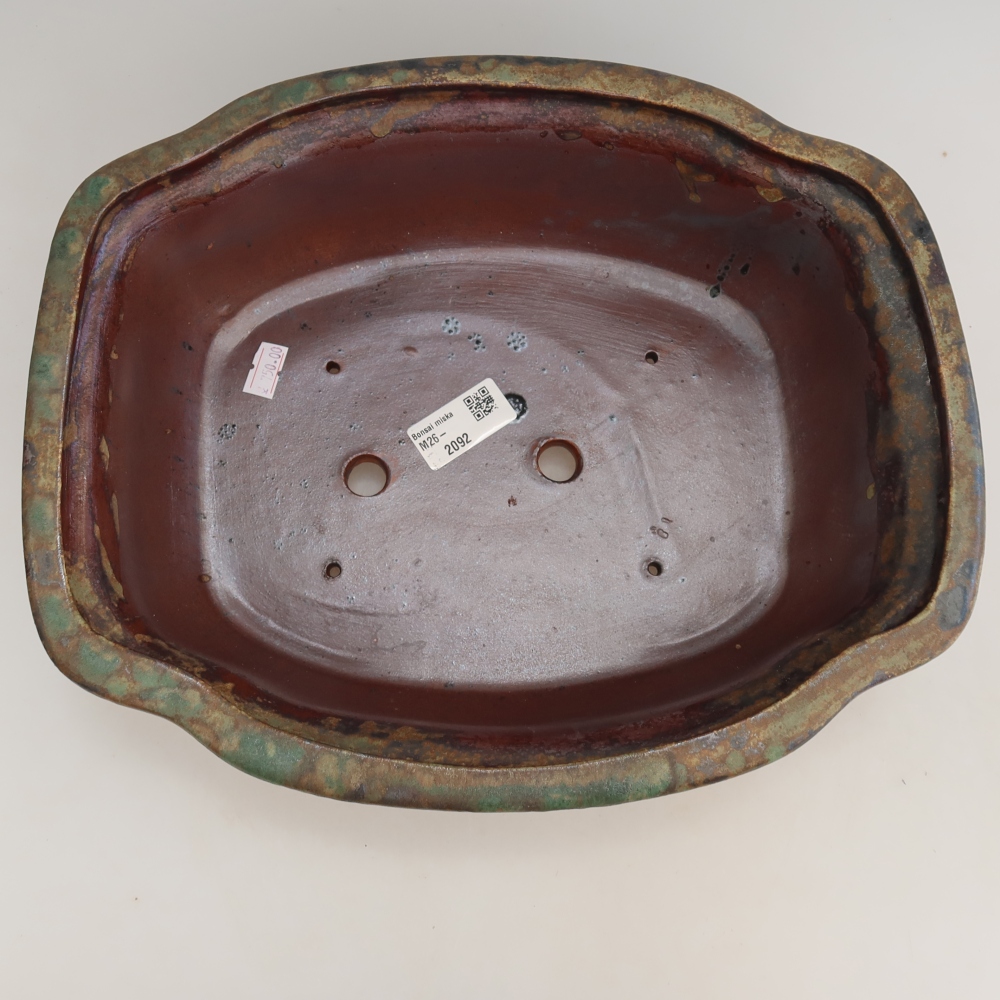 Pot à bonsaï en céramique 30,5 x 25,5 x 10,5 cm, couleur vert-brun