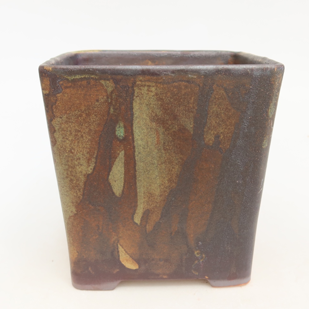 Pot à bonsaï en céramique 13 x 13 x 14 cm, couleur marron