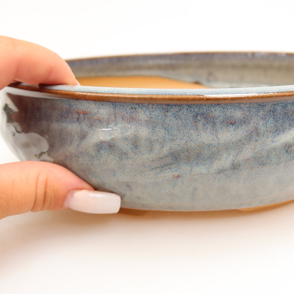 Pot à bonsaï en céramique 21,5 x 21,5 x 6 cm, couleur grise