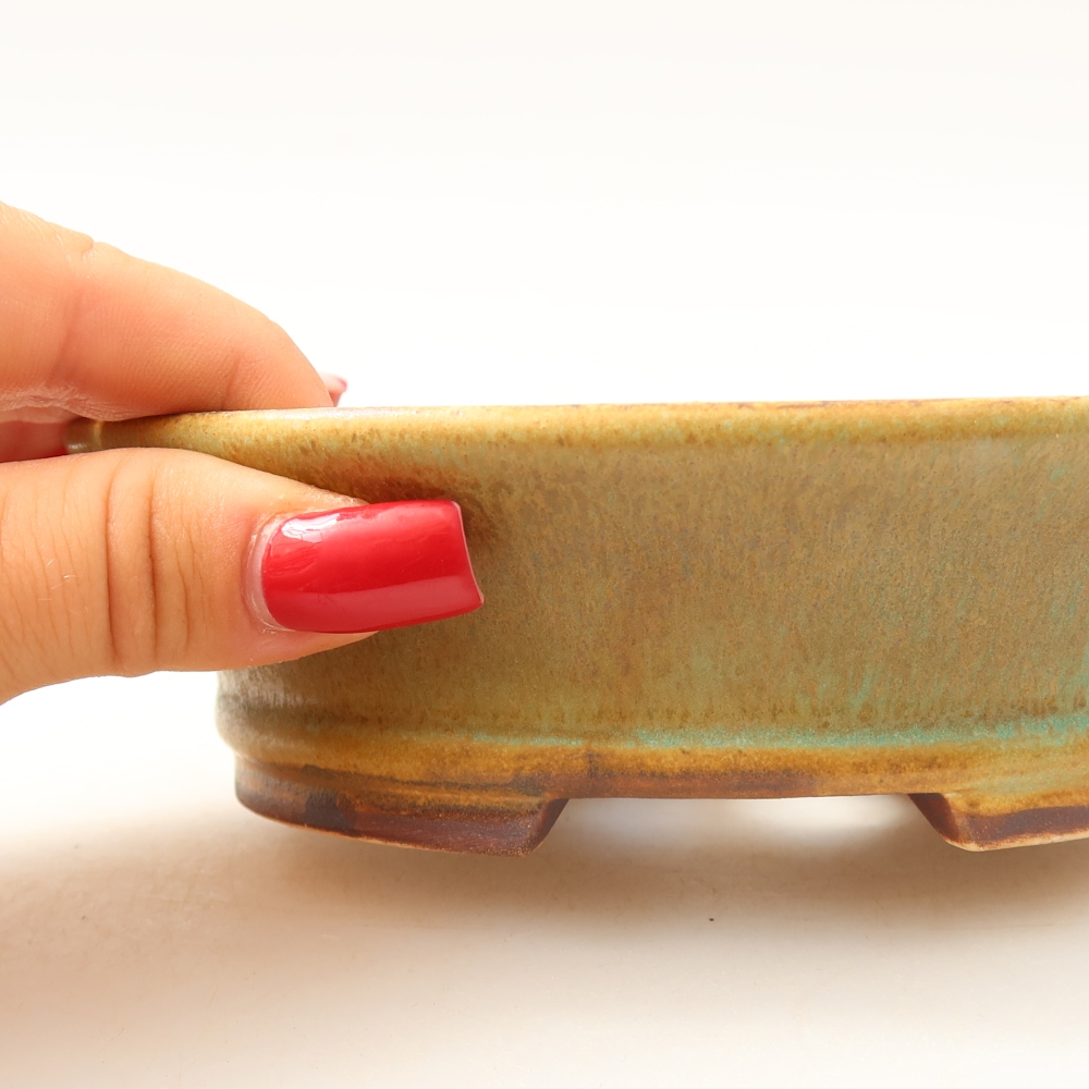 Pot à bonsaï en céramique 14,5 x 13 x 4 cm, couleur verte
