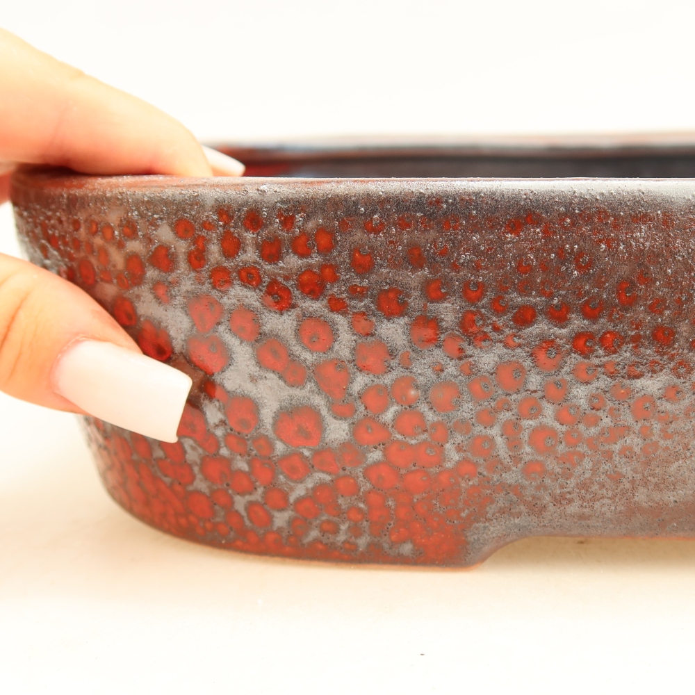 Pot à bonsaï en céramique 32 x 24,5 x 6,5 cm, couleur rouge métallisé