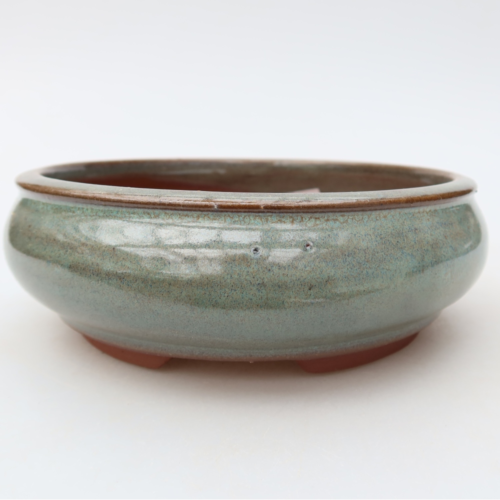Pot à bonsaï en céramique 16 x 16 x 5,5 cm, couleur verte