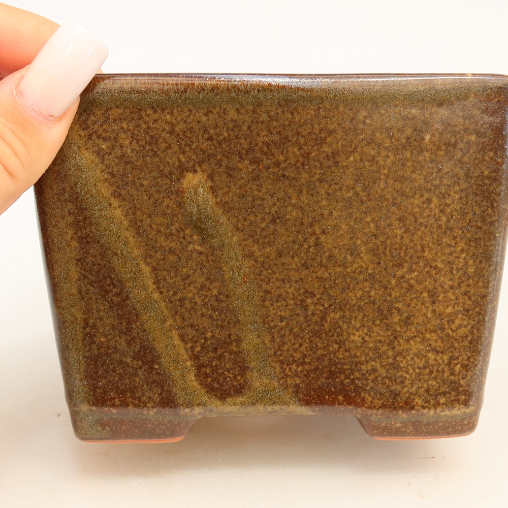 Pot à bonsaï en céramique 12 x 12 x 9 cm, couleur marron