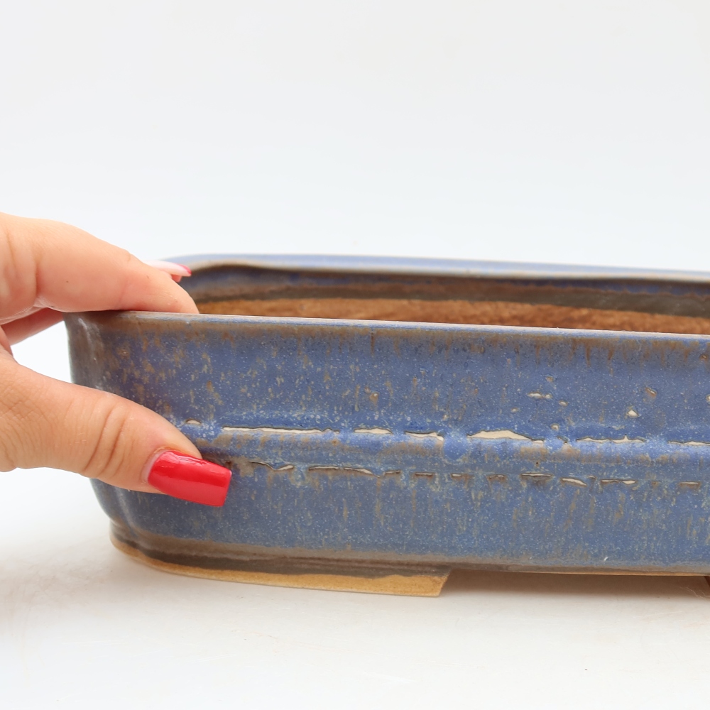 Pot à bonsaï en céramique 29,5 x 23 x 7 cm, couleur bleue