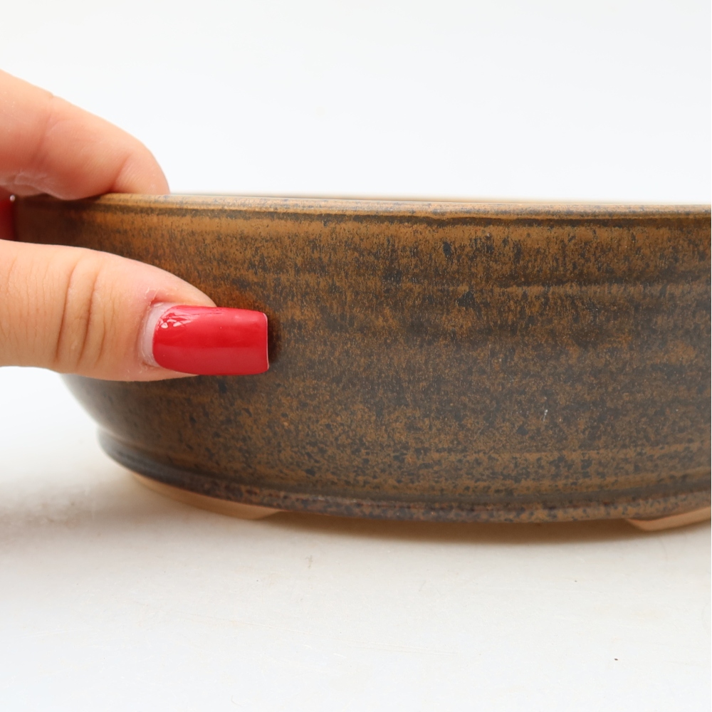 Pot à bonsaï en céramique 19 x 19 x 6 cm, couleur marron