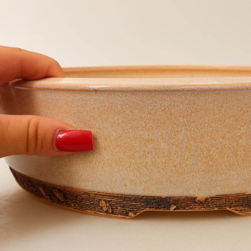 Pot à bonsaï en céramique 27,5 x 27,5 x 7,5 cm, couleur beige