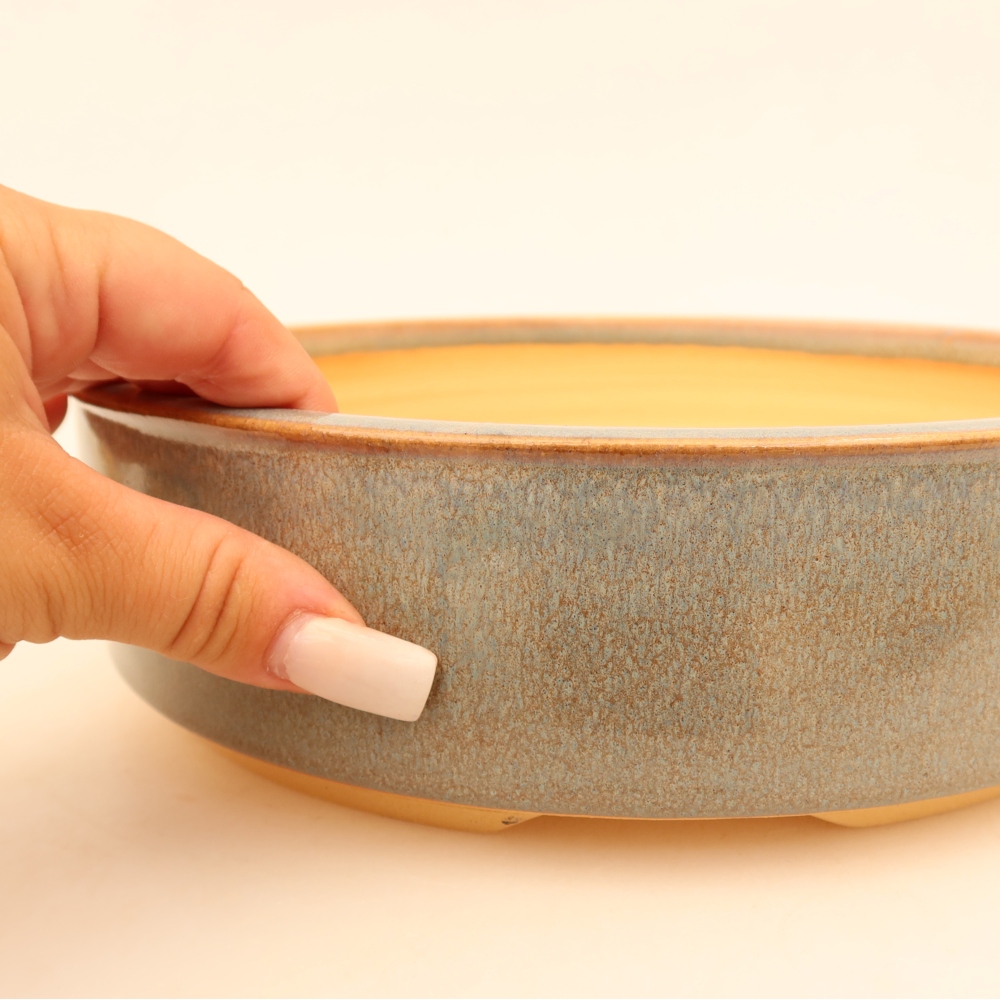 Pot à bonsaï en céramique 23,5 x 23,5 x 6,5 cm, couleur grise