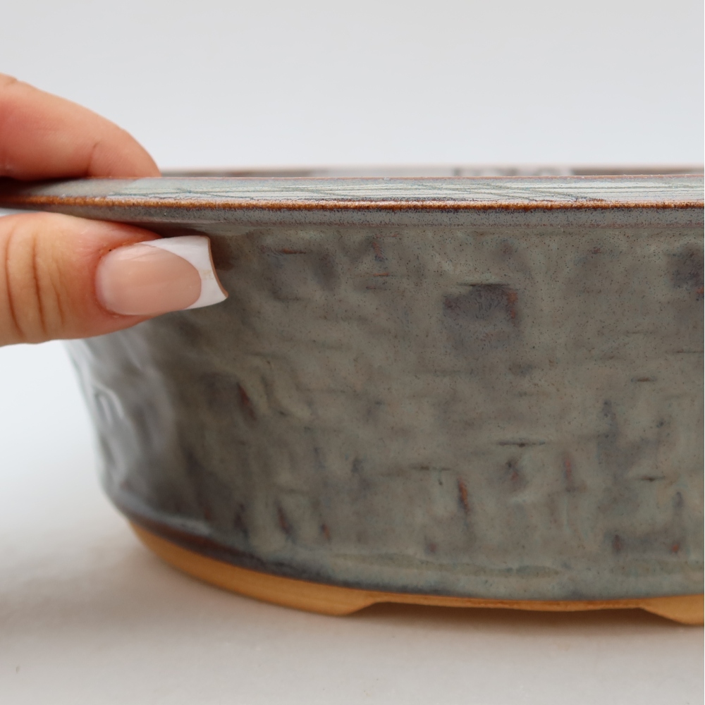 Pot à bonsaï en céramique 26,5 x 26,5 x 8 cm, couleur grise