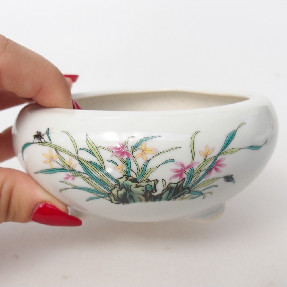 Bol à bonsaï en céramique 10 x 10 x 5 cm, couleur blanc