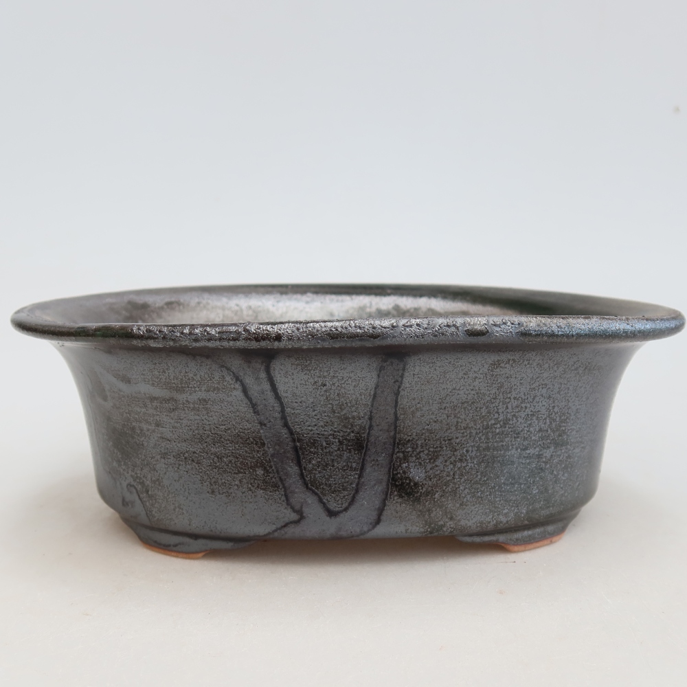 Pot à bonsaï en céramique 19,5 x 15,5 x 6,5 cm, couleur vert métallisé