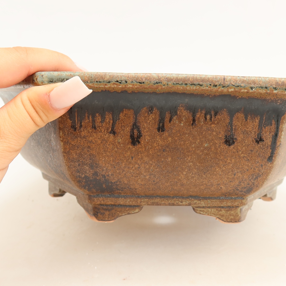 Pot à bonsaï en céramique 28 x 24,5 x 9 cm, couleur brun-vert