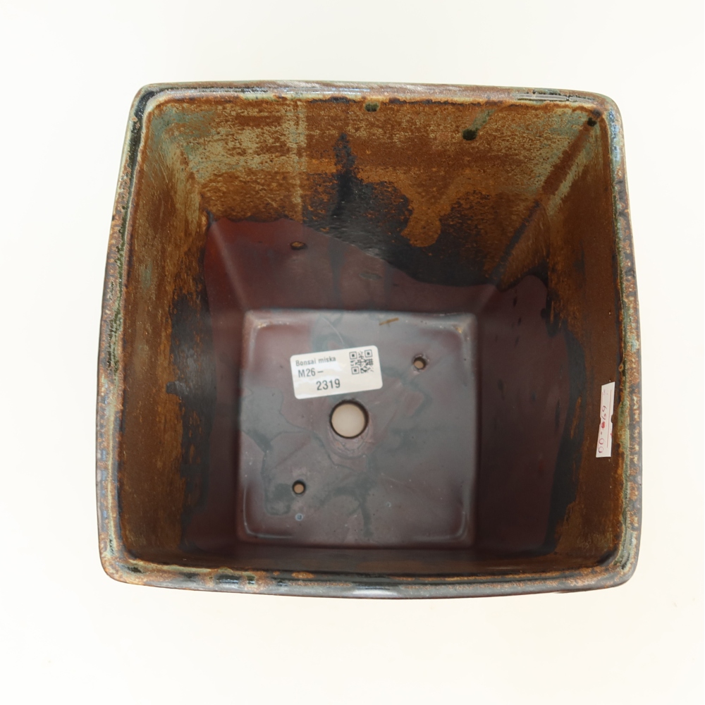 Pot à bonsaï en céramique 15,5 x 15,5 x 19 cm, couleur marron