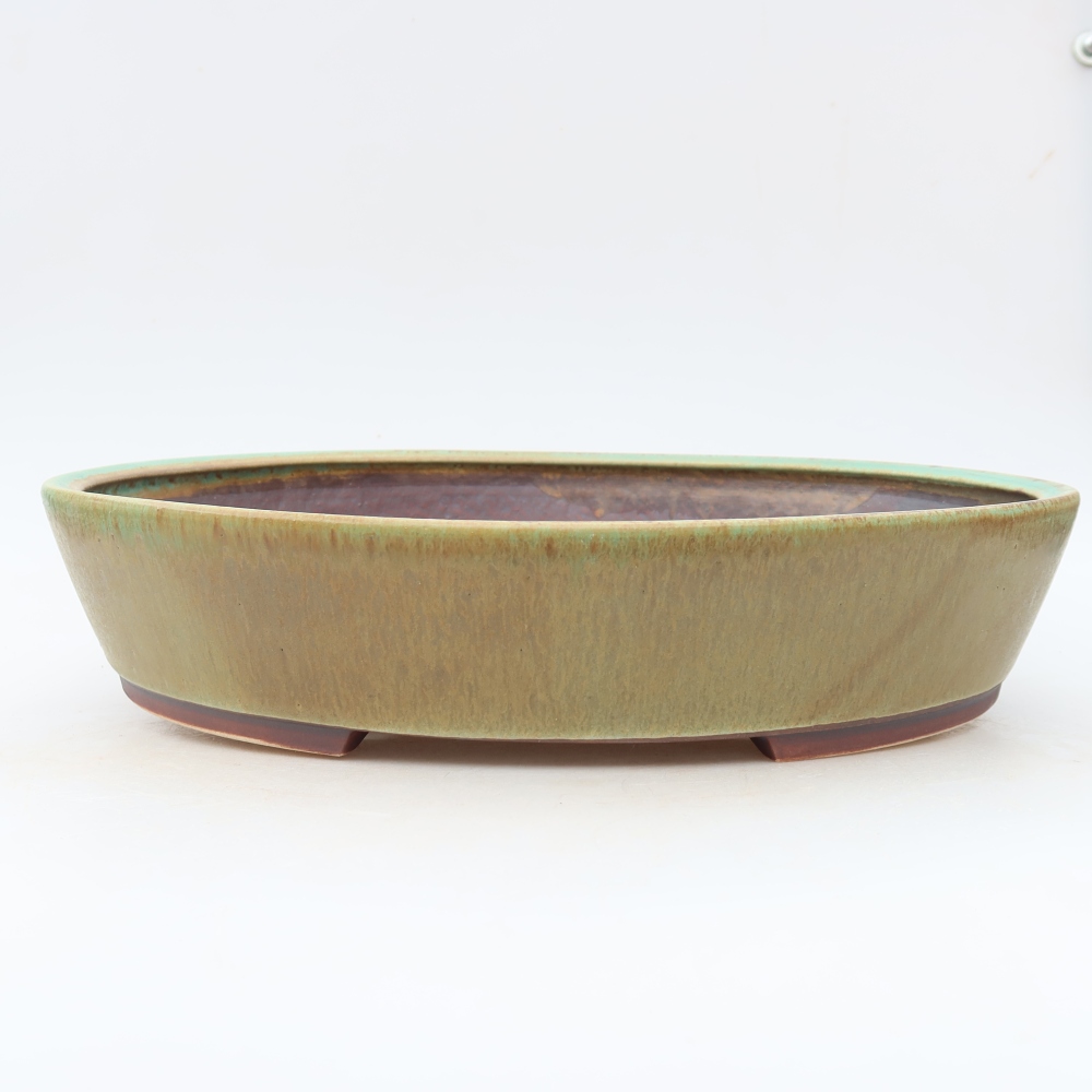 Pot à bonsaï en céramique 32 x 28 x 6,5 cm, couleur verte