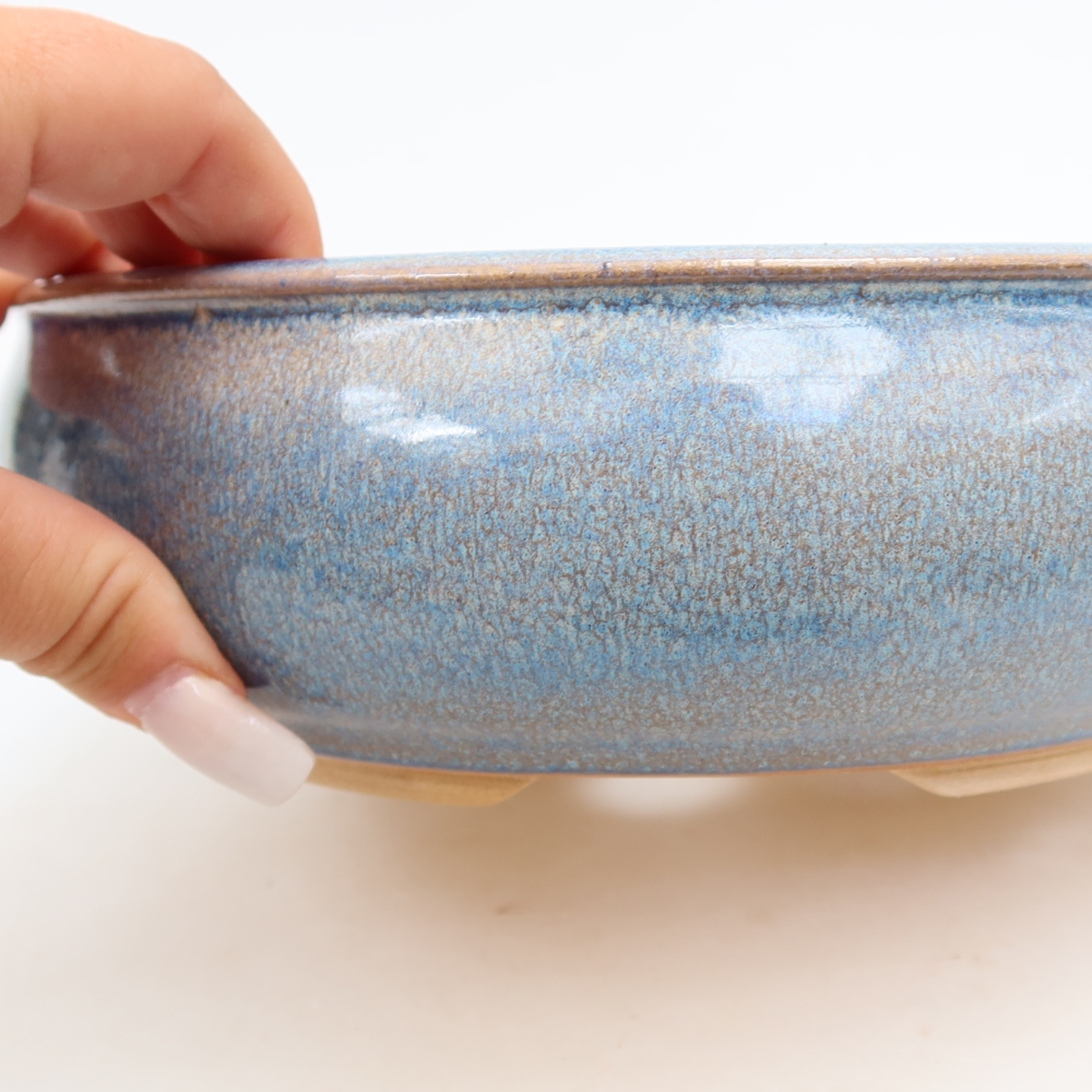 Pot à bonsaï en céramique 21,5 x 21,5 x 7 cm, couleur bleue