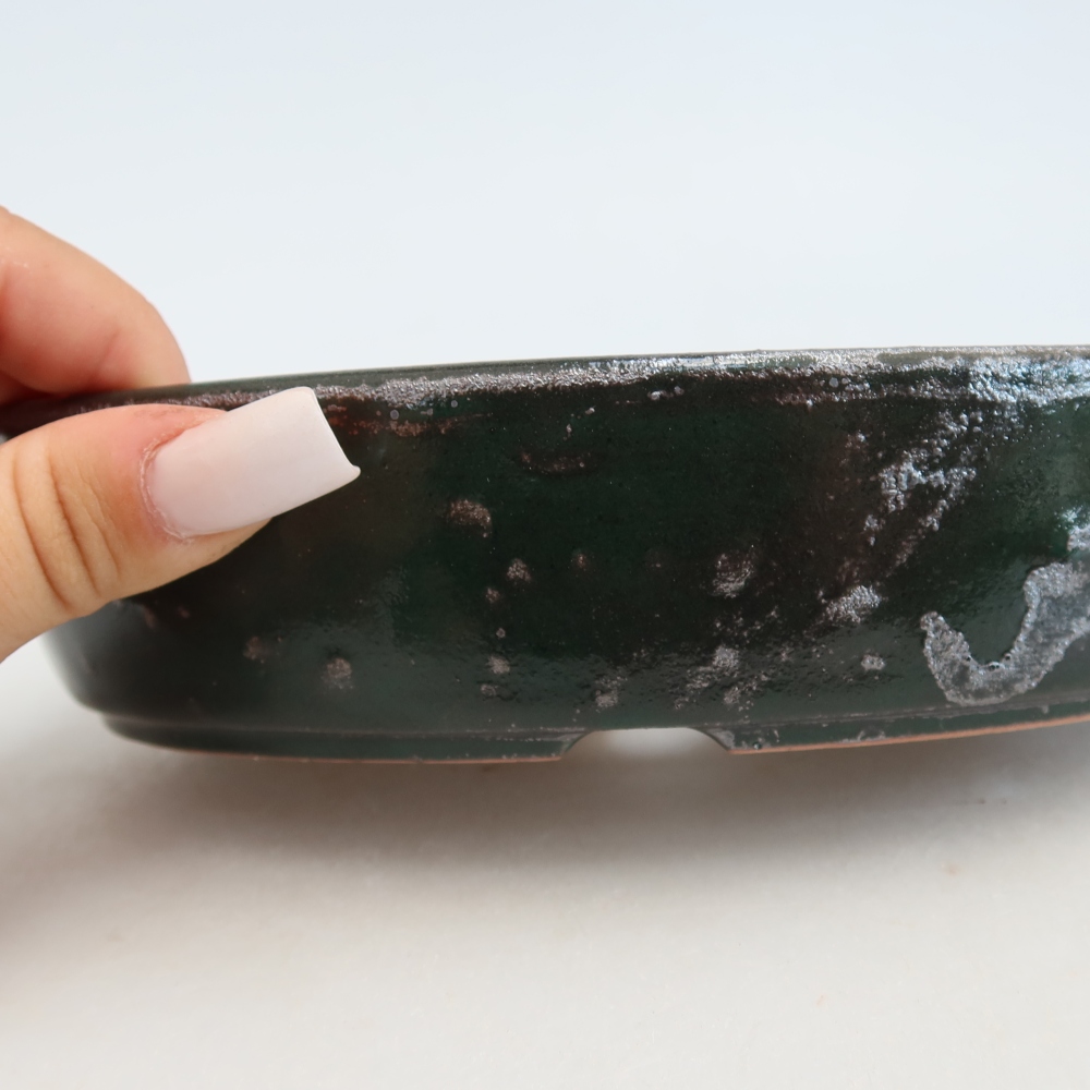 Pot à bonsaï en céramique 18,5 x 13,5 x 4,5 cm, couleur verte