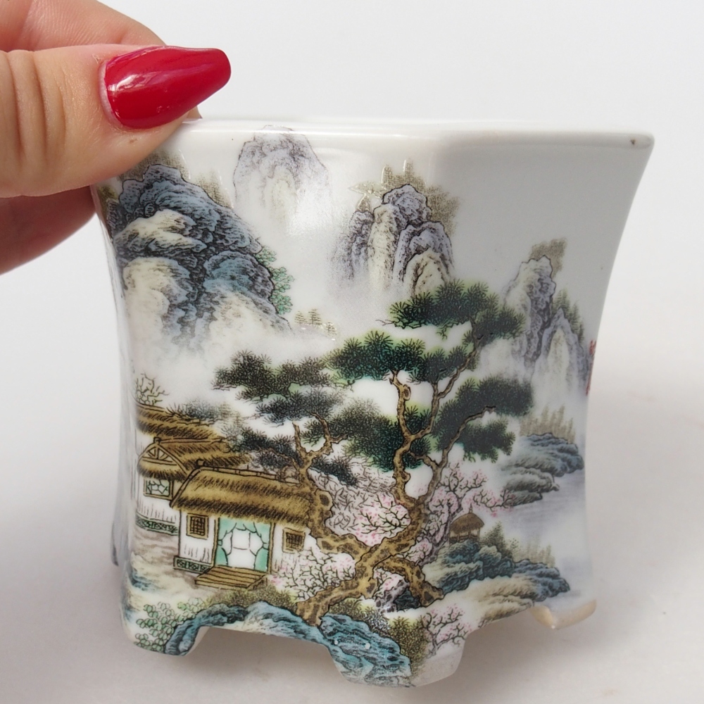 Bol à bonsaï en céramique 10,5 x 9,5 x 9 cm, couleur blanc