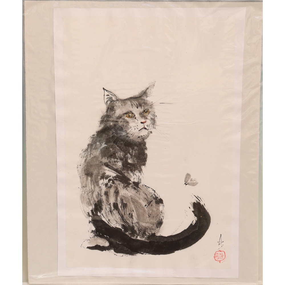 Calligraphie - Chat et papillon de nuit