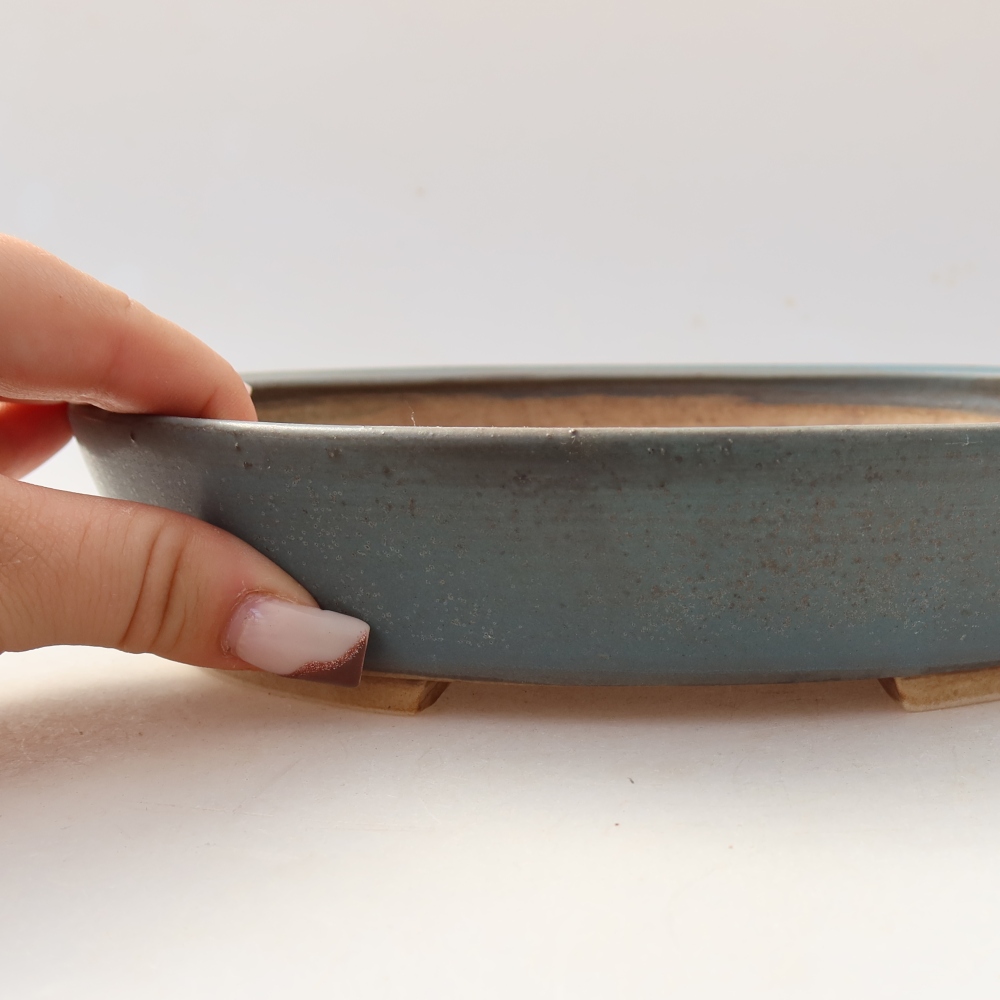 Pot à bonsaï en céramique 21 x 19 x 4,5 cm, couleur bleue
