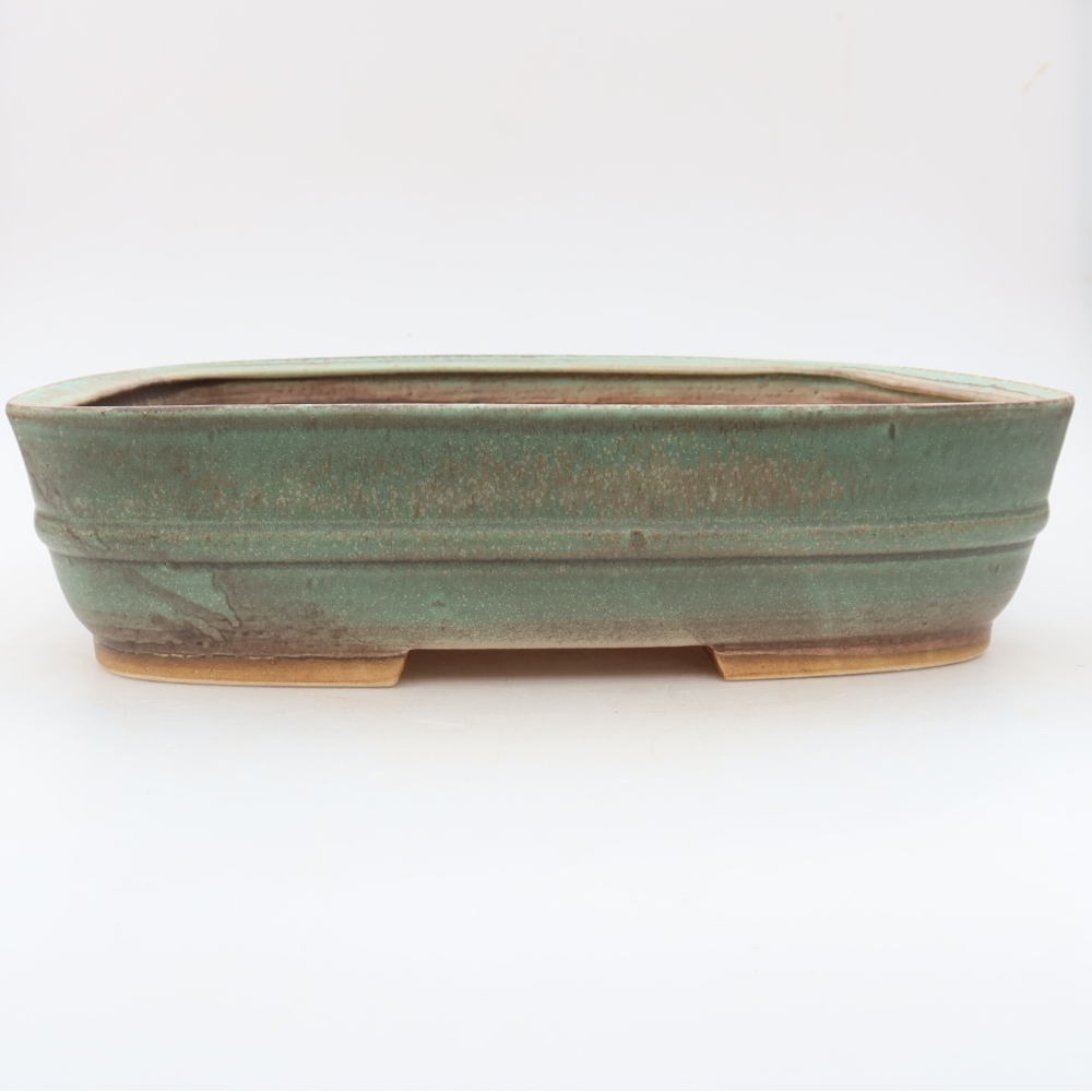 Pot à bonsaï en céramique 30 x 24,5 x 7,5 cm, couleur verte