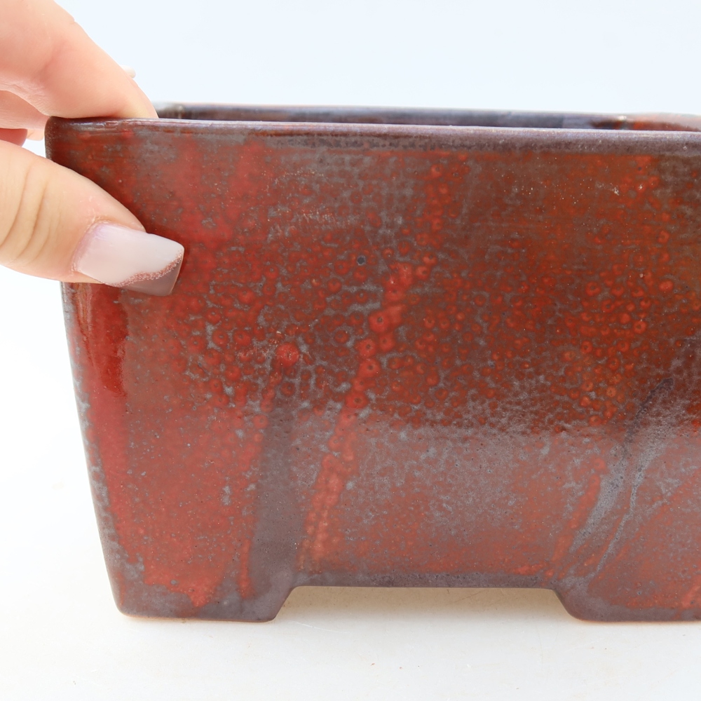 Pot à bonsaï en céramique 15,5 x 15,5 x 11 cm, couleur rouge