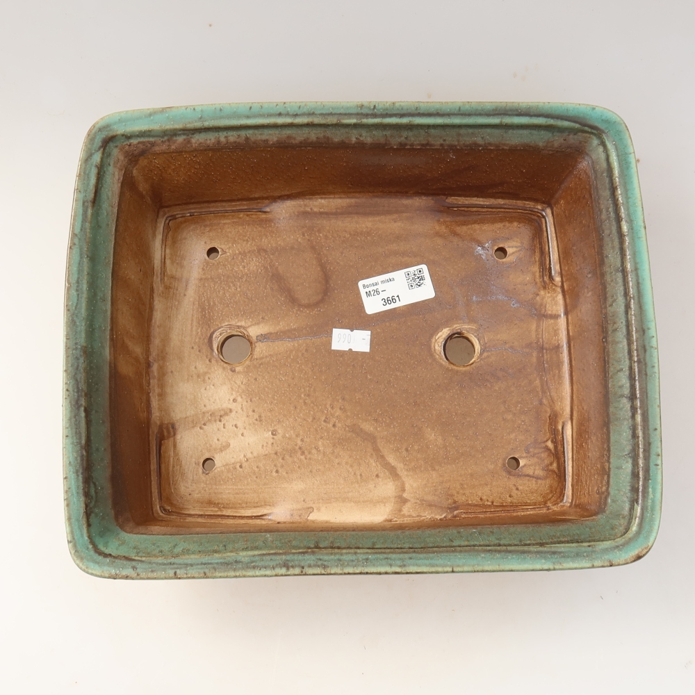 Pot à bonsaï en céramique 29,5 x 24,5 x 8 cm, couleur verte