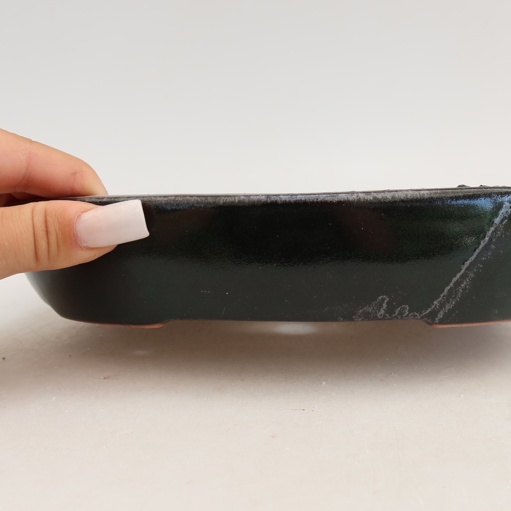Pot à bonsaï en céramique 22 x 17 x 4 cm, couleur verte