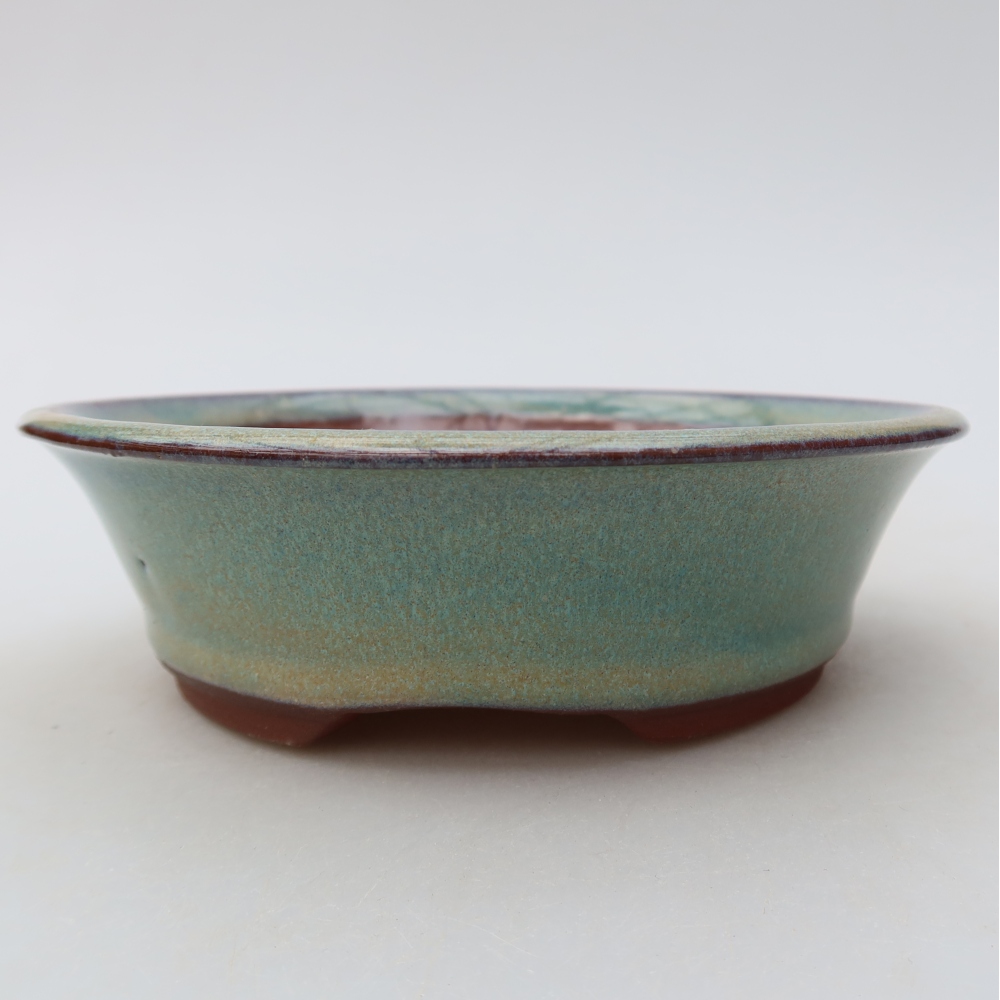 Pot à bonsaï en céramique 14,5 x 14,5 x 4,5 cm, couleur verte