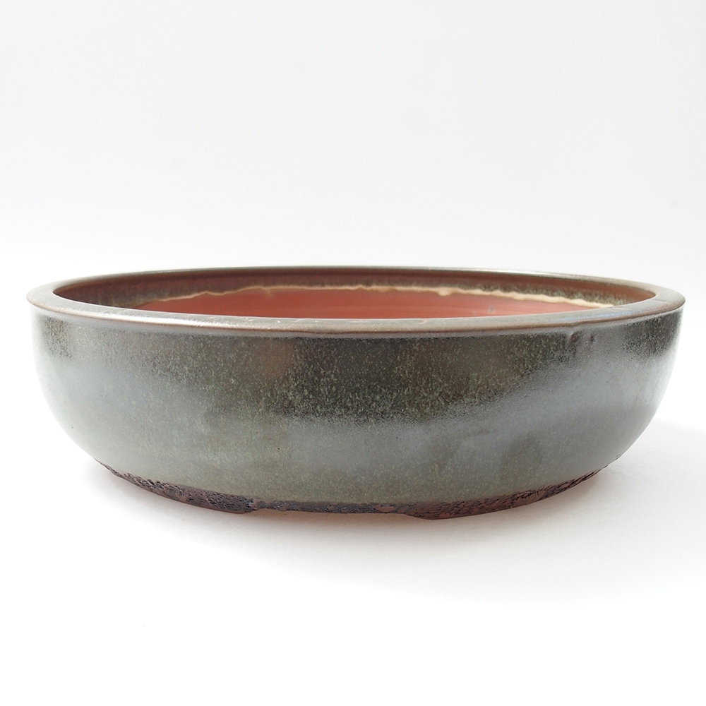 Bol à bonsaï en céramique 25,5 x 25,5 x 6,5 cm, vert