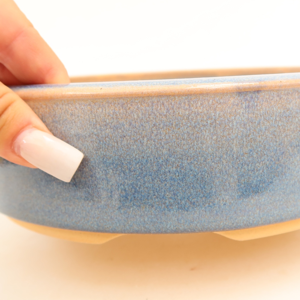 Pot à bonsaï en céramique 22,5 x 22,5 x 6 cm, couleur bleue