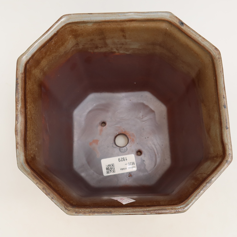 Pot à bonsaï en céramique 17,5 x 17,5 x 15,5 cm, couleur marron-bleu