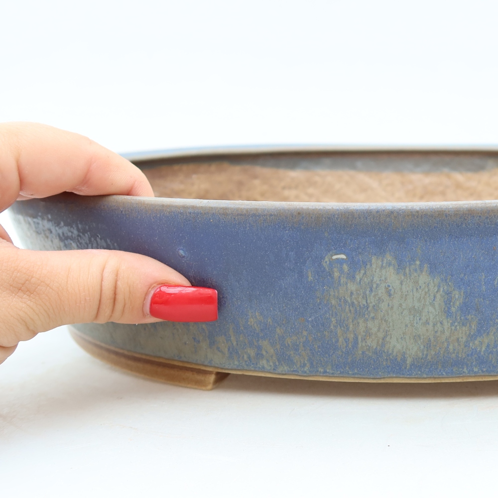 Pot à bonsaï en céramique 32 x 28 x 6,5 cm, couleur bleue