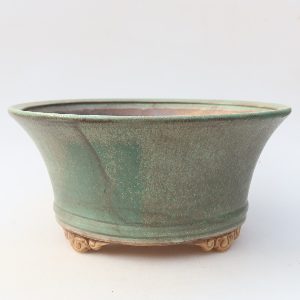 Pot à bonsaï en céramique 24,5 x 24,5 x 11,5 cm, couleur verte