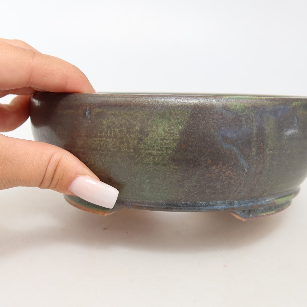 Pot à bonsaï en céramique 16 x 16 x 5,5 cm, couleur verte