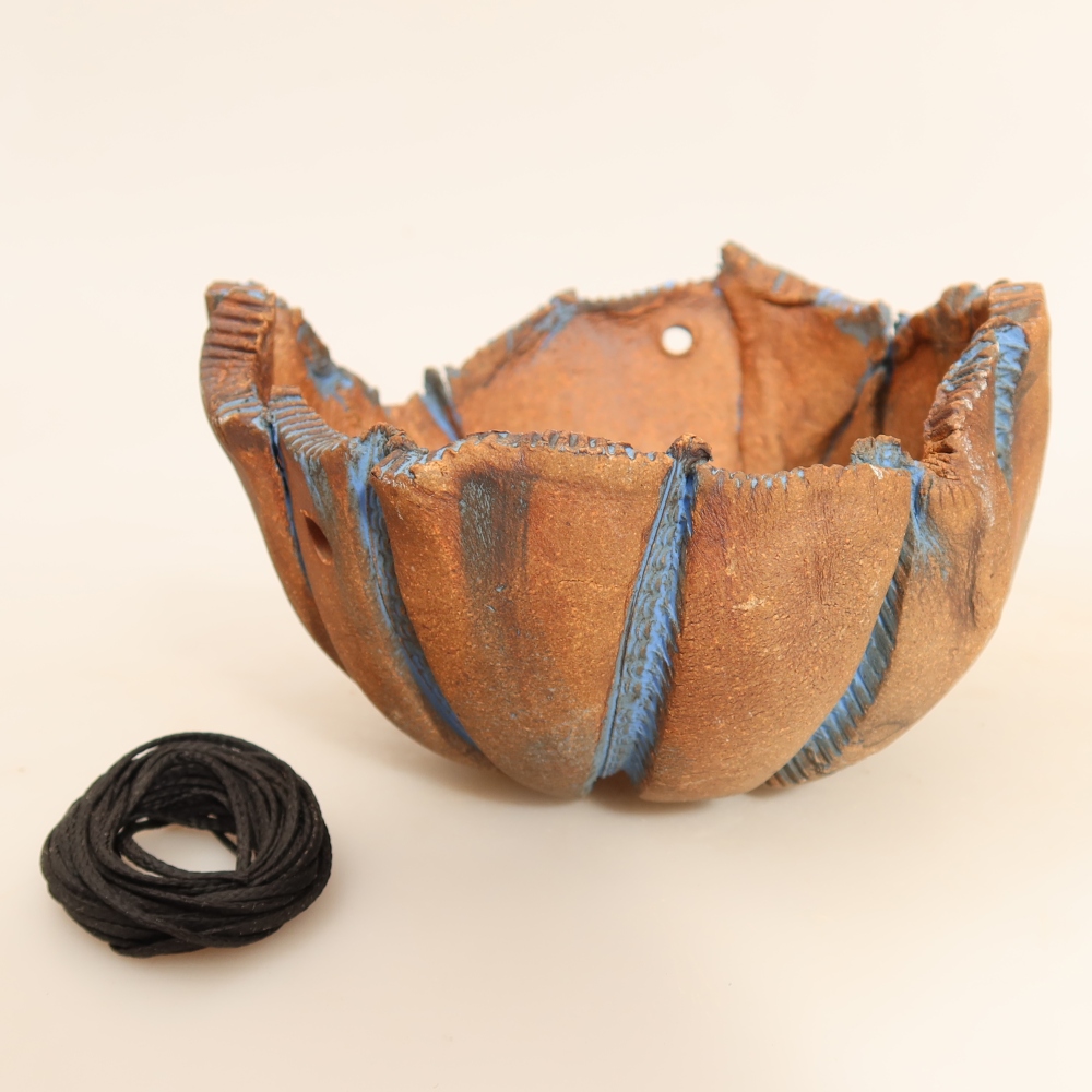 Coquille en céramique pour kokedama, 13,5 x 12 x 8 cm, couleur bleue