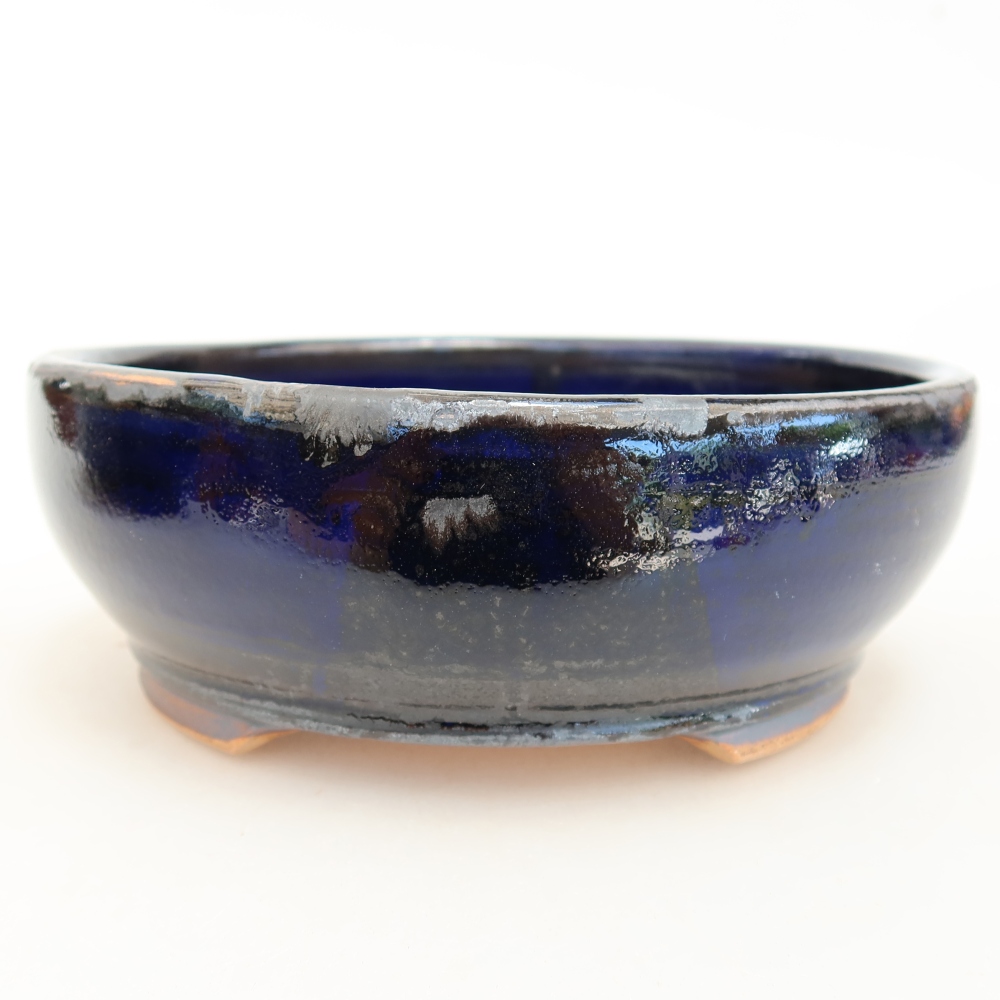 Pot à bonsaï en céramique 14 x 14 x 5 cm, couleur bleue