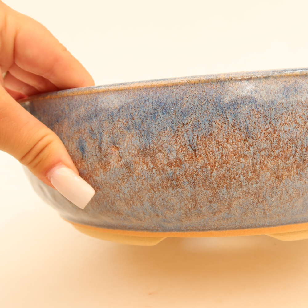 Pot à bonsaï en céramique 26,5 x 26,5 x 7,5 cm, couleur bleue