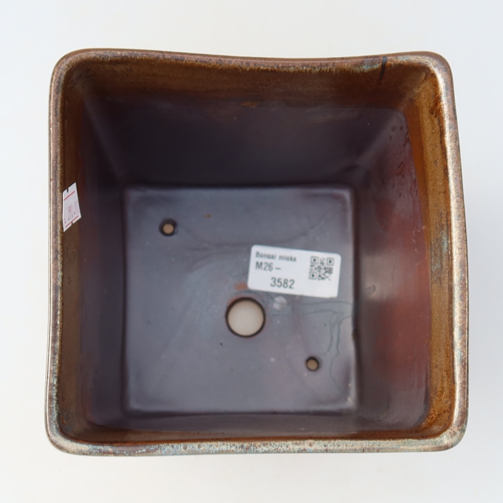 Pot à bonsaï en céramique 13 x 13 x 14 cm, couleur marron