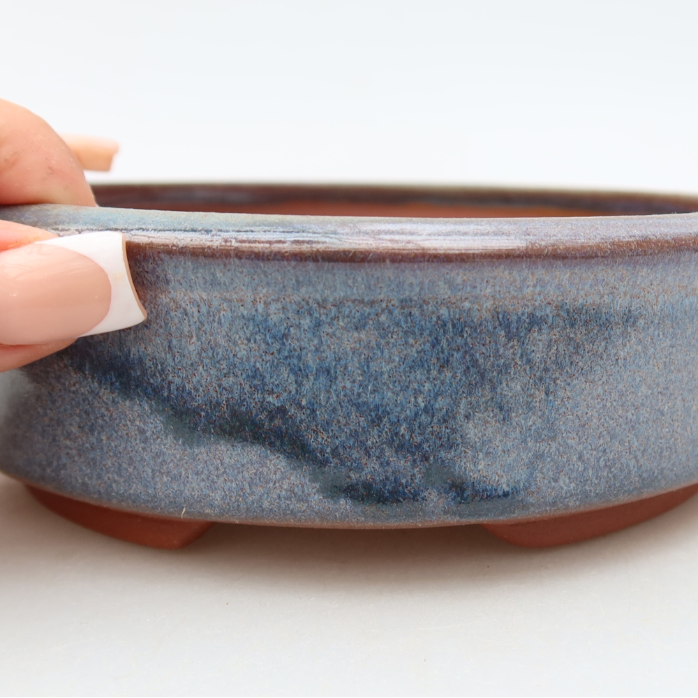 Pot à bonsaï en céramique 14,5 x 14,5 x 5 cm, couleur bleue