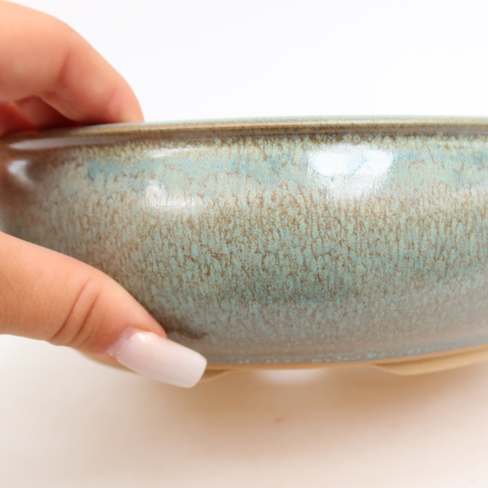 Pot à bonsaï en céramique 21,5 x 21,5 x 7 cm, couleur verte