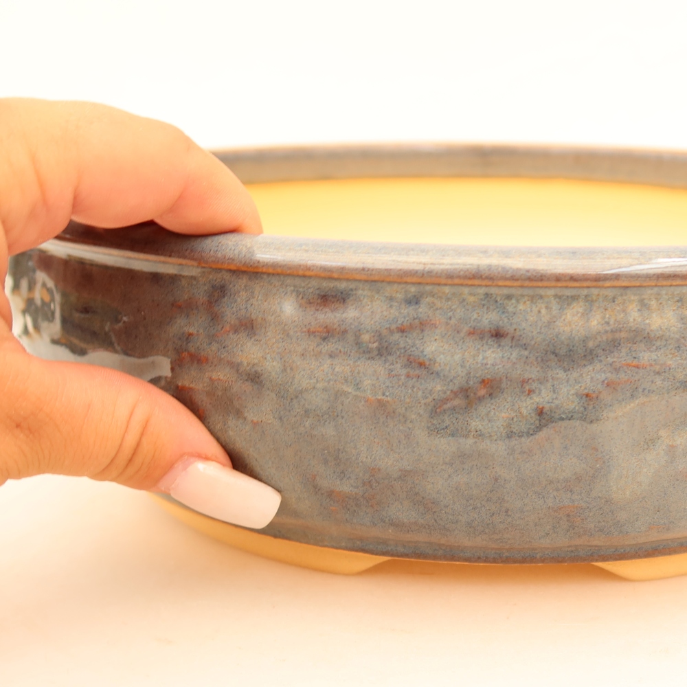 Pot à bonsaï en céramique 26,5 x 26,5 x 7,5 cm, couleur grise